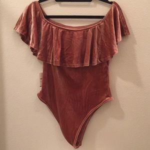 F21 rose pink velvet bodysuit. Size Large